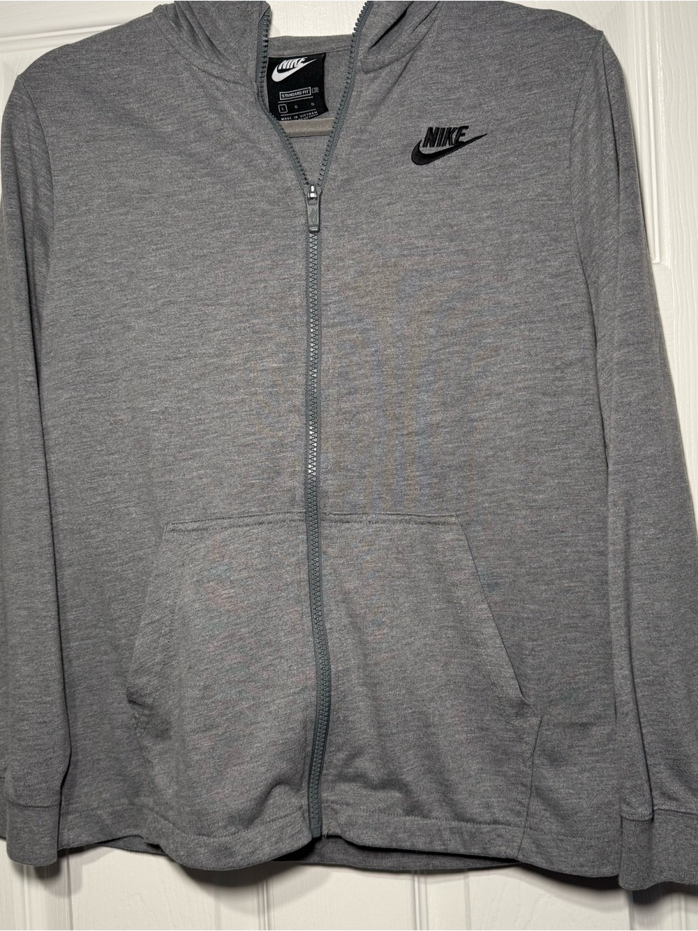 Boys Nike Gray Full-Zip Lightweight Hoodie with Black Logo Summer Beach
